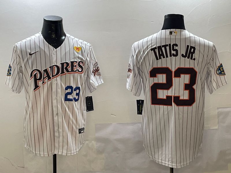 Men San Diego Padres #23 Tatis jr White Stripe Throwback Game 2025 Nike MLB Jersey style 7->san diego padres->MLB Jersey